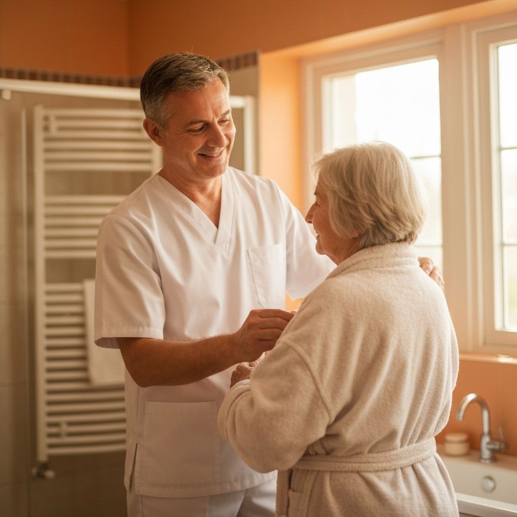 Compassionate caregiver assisting with daily living activities for elderly in New Jersey