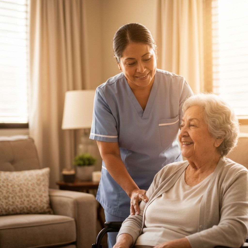 Compassionate caregiver providing home care services to elderly person in New Jersey