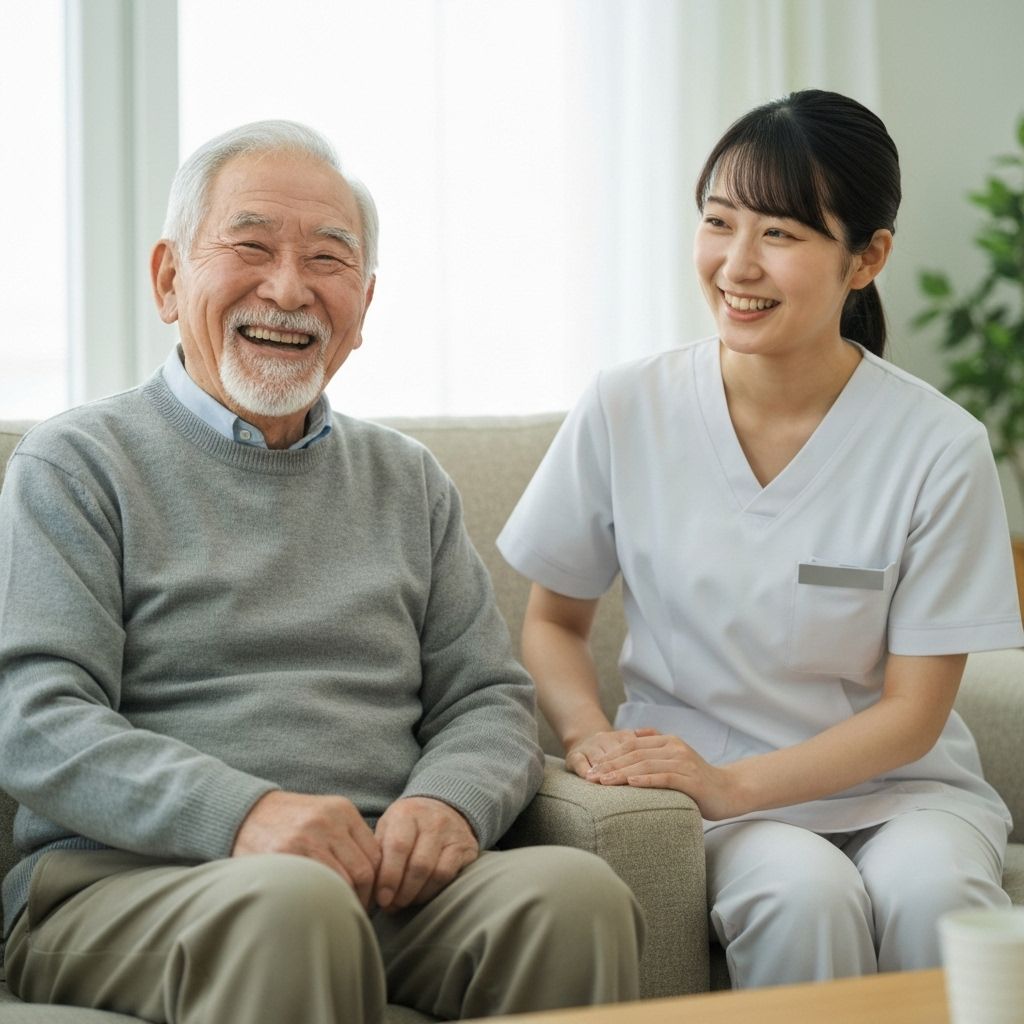 Happy senior receiving home care services from professional caregiver in New Jersey